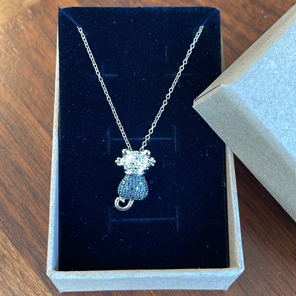EUC CRYSTAL CAT STERLING SILVER NECKLACE - BEAUTIFUL! - Picture 1 of 6